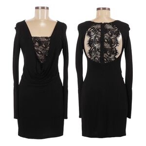 Maria Bianca Nero Black Lace Open Back Bodycon Mini Dress Small Cowl Neck L/S